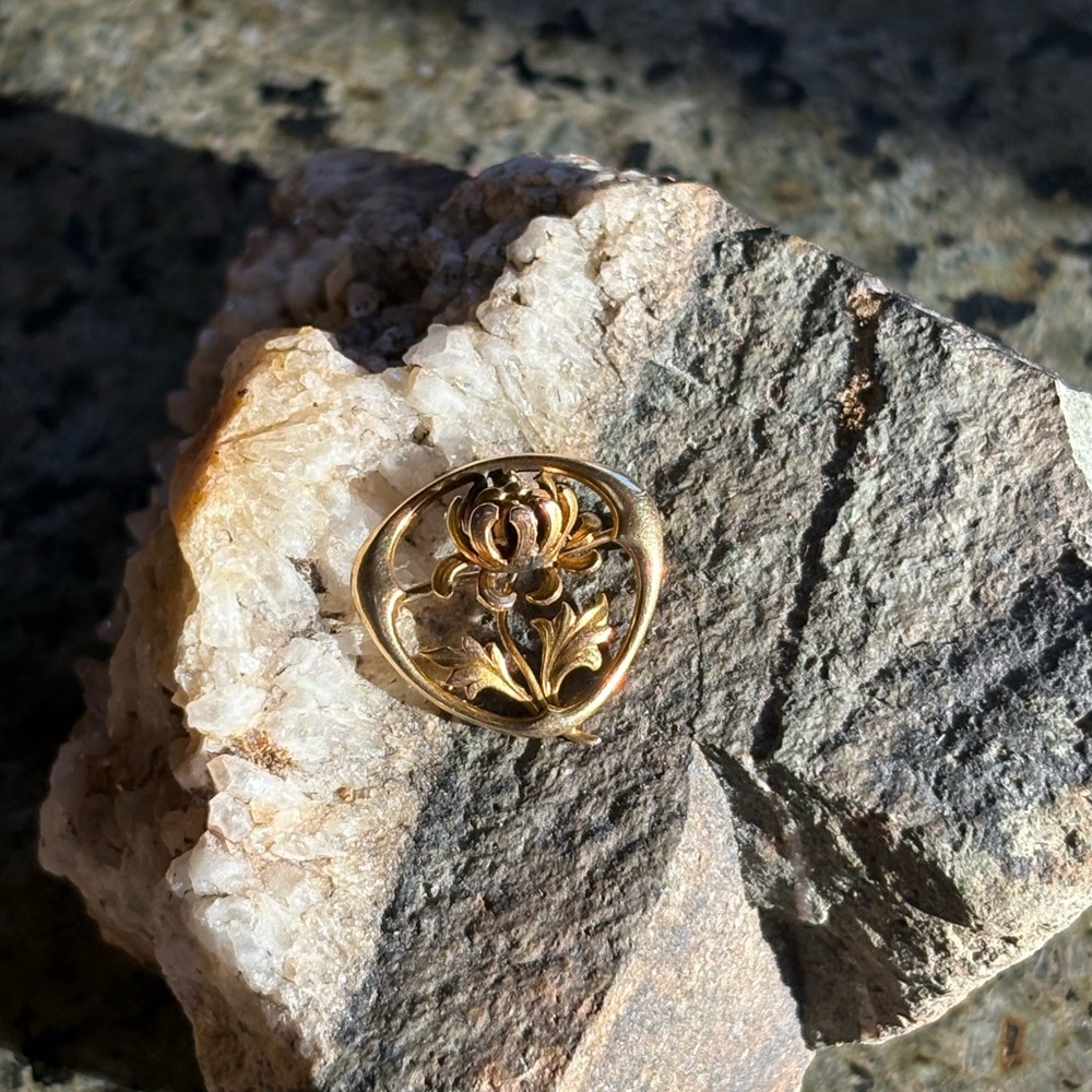 Stunning 10k gold Vintage Art Noveau brooch featuring a peony 💕🌹 2.8 g